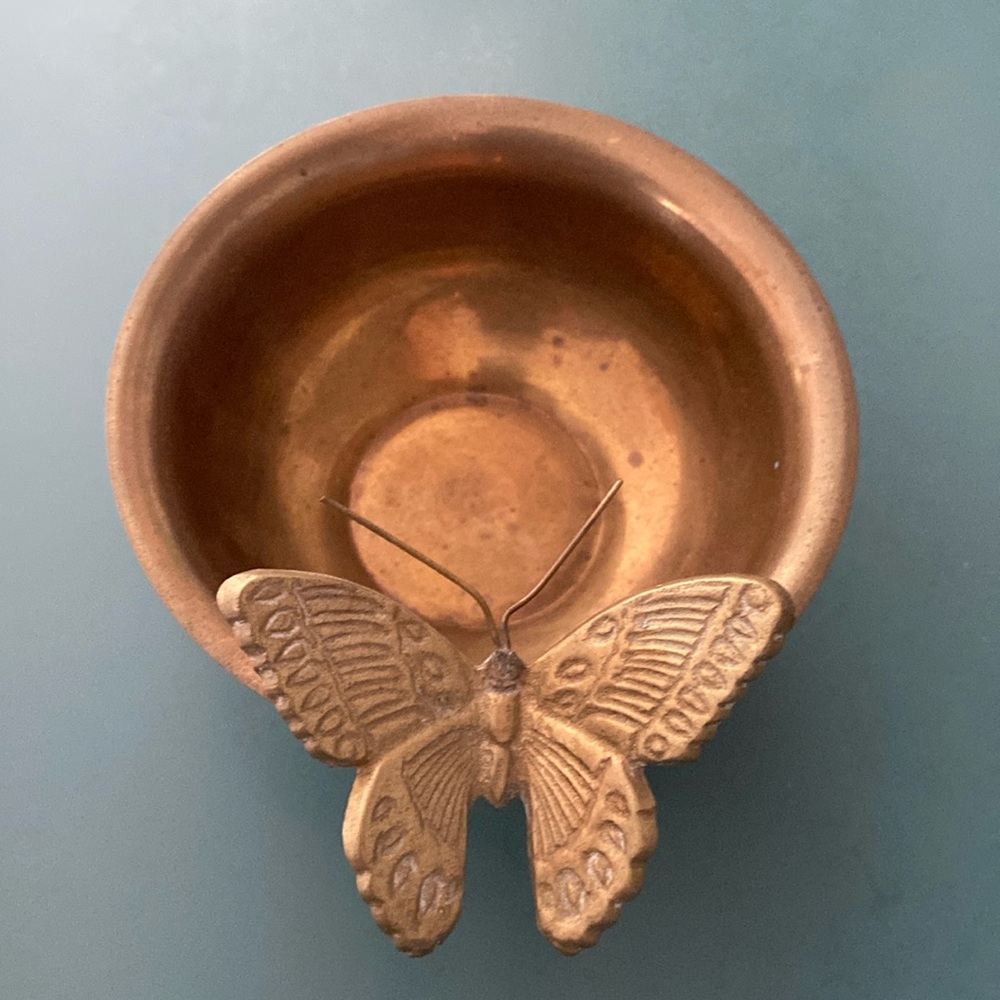 Vintage Brass Bowl With Butterfly On Rim (P2D) - Picture 1 of 4